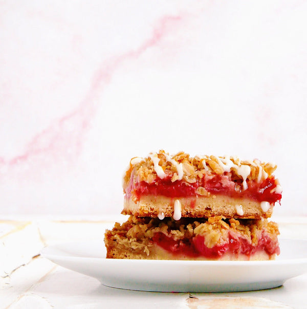 Strawberry Rhubarb Whiskey Crisp Bars